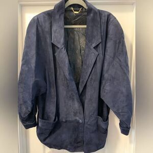 Linea Pelle Vintage Italian Suede Jacket Size IT 46 (XL in US) Blue